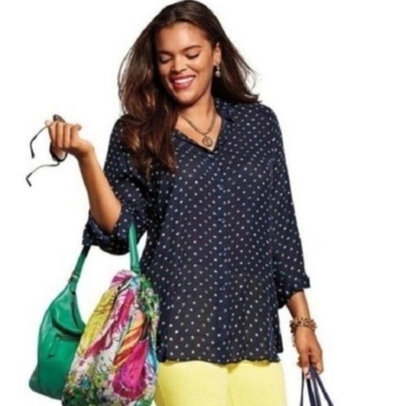 CAbi Bubble Print 3/4 Sleeve Sheer Button Down Martini Blouse - Picture 1 of 9